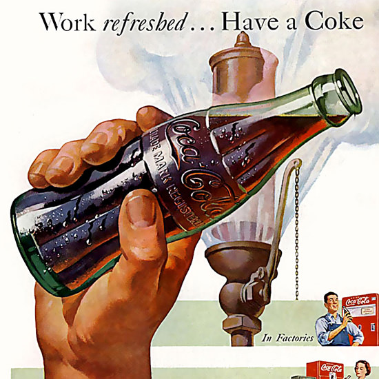 Detail Of Coca-Cola Work Refreshed Have A Coke | Best of Vintage Ad Art 1891-1970