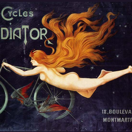 Detail Of Cycles Gladiator Nude Montmartre Paris Massias | Best of Vintage Ad Art 1891-1970