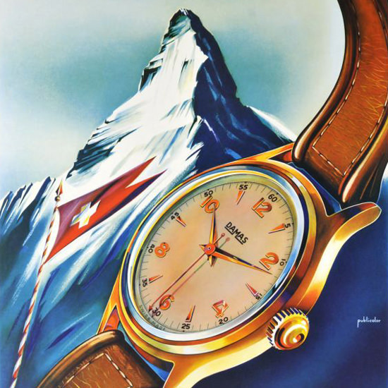 Detail Of Damas Watches Matterhorn Zermatt 1950s | Best of Vintage Ad Art 1891-1970