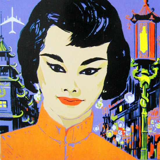 Detail Of Delta Air Lines San Francisco China Town 1960s | Best of Vintage Ad Art 1891-1970