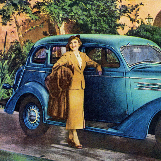 Detail Of Dodge Touring Sedan 1936 Claudette Colbert | Best of 1930s Ad and Cover Art