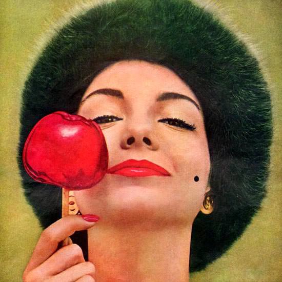 Detail Of Dorothy Gray Apple On A Stick Girl 1958 | Best of Vintage Ad Art 1891-1970