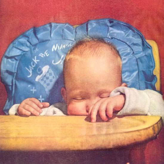 Detail Of Douglas DC-7 Sleeping Baby In A Chair 1955 | Best of Vintage Ad Art 1891-1970