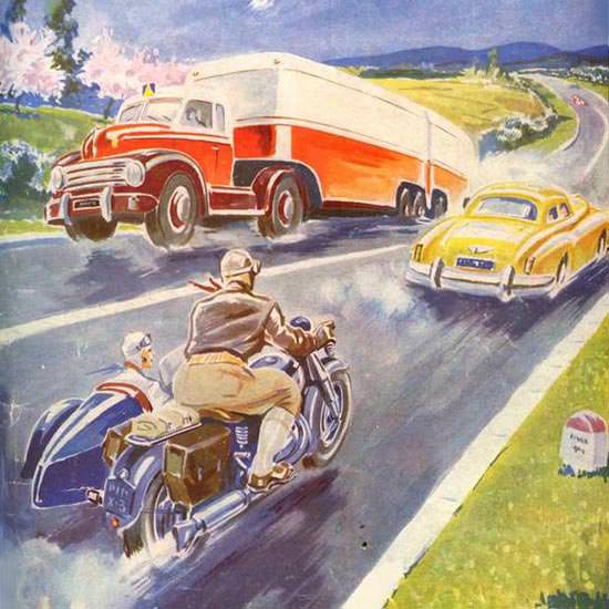 Detail Of Englebert Magazine 1951 Sidecar | Best of 1950s Ad and Cover Art