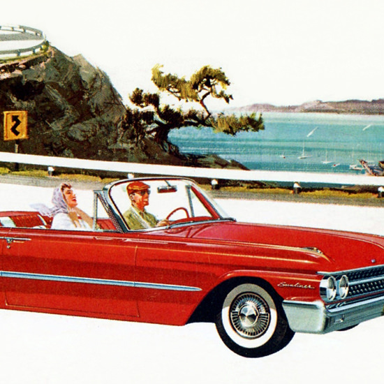 Detail Of Ford Sunliner 1961 Coastal Highway | Best of Vintage Ad Art 1891-1970