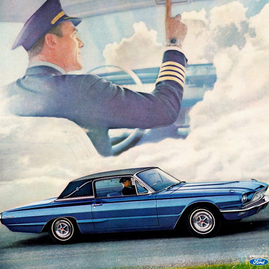 Detail Of Ford Thunderbird Town Landau 1966 Overhead | Best of Vintage Ad Art 1891-1970