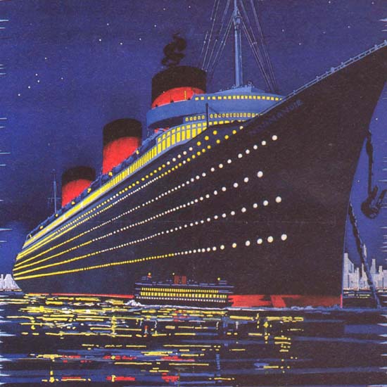 Detail Of French Line Normandie Worlds  Perfect Ship 1939 | Best of 1930s Ad and Cover Art