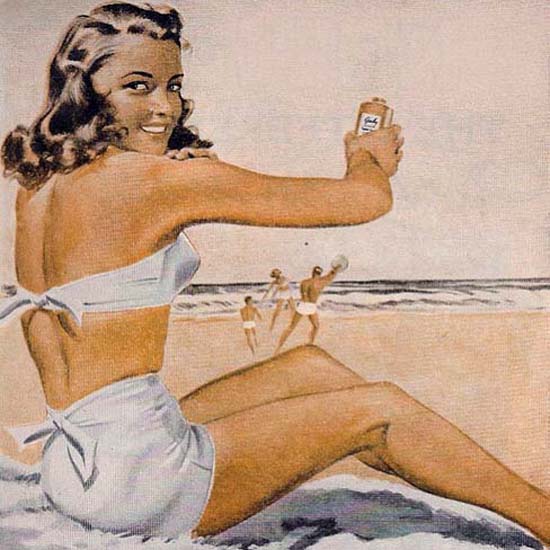 Detail Of Gaby Tan Beach Girl Has A Gorgeos Gabytan | Best of Vintage Ad Art 1891-1970