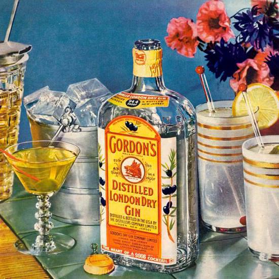 Detail Of Gordons London Dry Gin Cocktails 1937 Mad Men Art Vintage