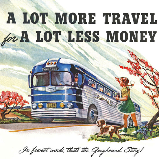 Detail Of Greyhound Autumn Wind Fall More Travel 1949 | Best of 1940s Ad and Cover Art