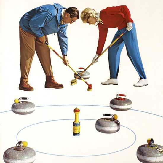 Detail Of Grindelwald Schweiz Switzerland 1960 Curling | Best of 1960s Ad and Cover Art