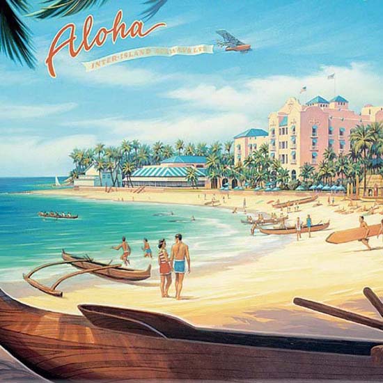 Detail Of Hawaii Waikiki Beach Aloha Inter Island Airways | Best of Vintage Ad Art 1891-1970