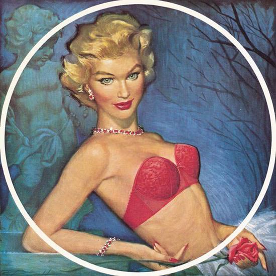 Detail Of Jantzen Curvallure Lingerie Girl Pink Pete Hawley | Best of Vintage Ad Art 1891-1970