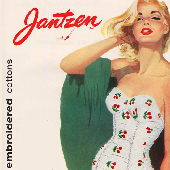 Detail Of Jantzen Swim Suits Exotic Embroidered Cottons | Best of Vintage Ad Art 1891-1970