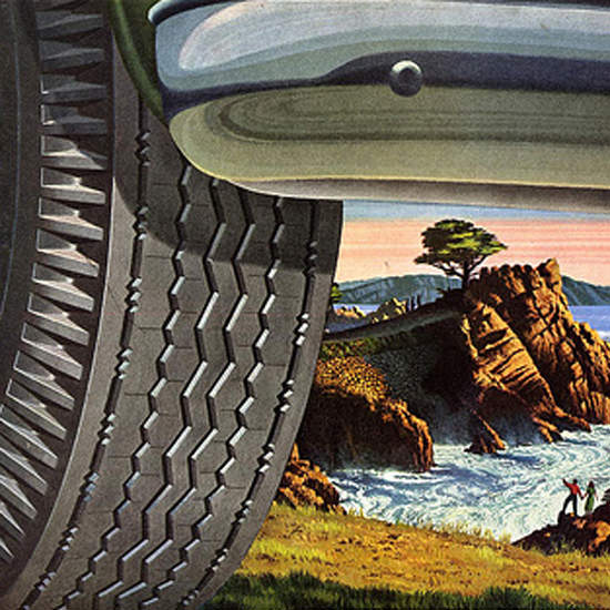 Detail Of Kelly Springfield Tires 1952 By The Sea | Best of Vintage Ad Art 1891-1970