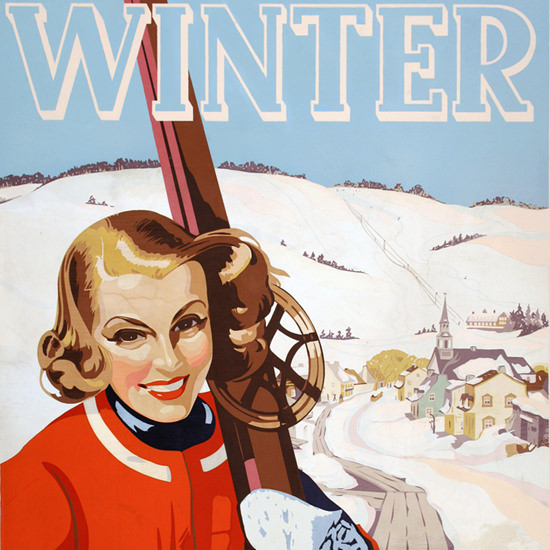 Detail Of Laurentian Mountains Winter Montreal 1955 | Best of Vintage Ad Art 1891-1970