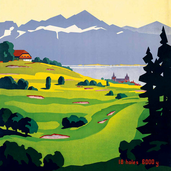 Detail Of Lausanne Golf Suisse Switzerland Schweiz 1930s | Best of Vintage Ad Art 1891-1970