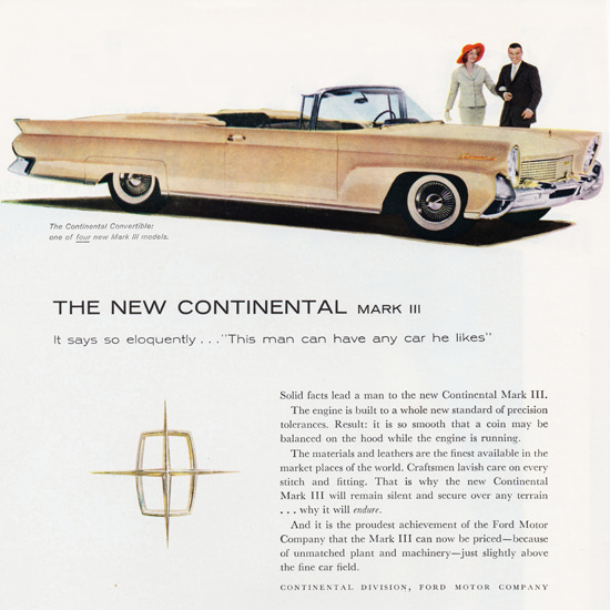 Detail Of Lincoln Continental Mark III Convertible Landau 1958 | Best of Vintage Ad Art 1891-1970