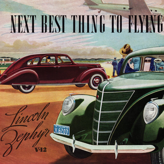 Detail Of Lincoln Zephyr 1937 Next Best Thing To Flying | Best of Vintage Ad Art 1891-1970