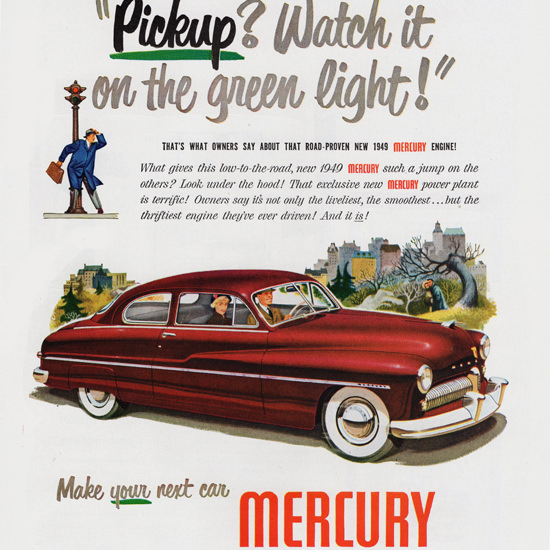 Detail Of Mercury Coupe 1949 Watch It On Green Light | Best of Vintage Ad Art 1891-1970