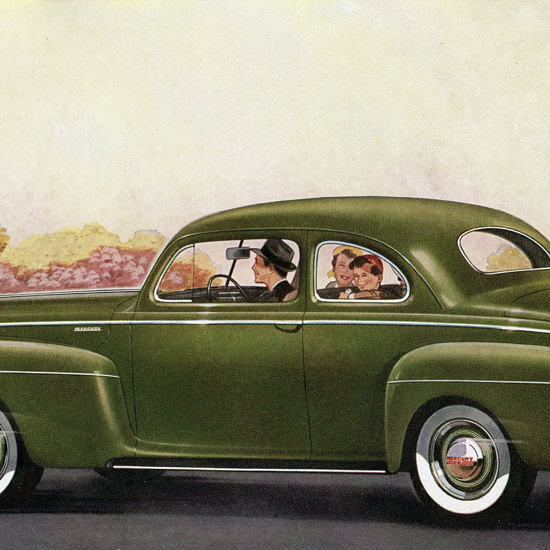 Detail Of Mercury V8 Sedan Coupe 1941 Green | Best of Vintage Ad Art 1891-1970