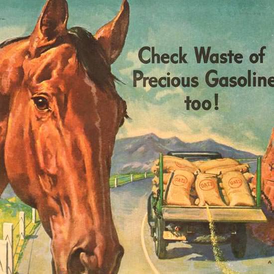 Detail Of Mobiloil Mobilgas Horse Wasting Rations 1943 | Best of Vintage Ad Art 1891-1970