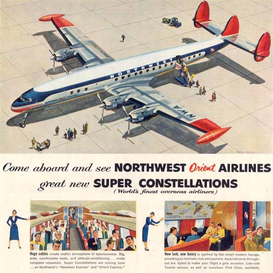 Detail Of Northwest Orient Air Super Constellation 1955 | Best of Vintage Ad Art 1891-1970