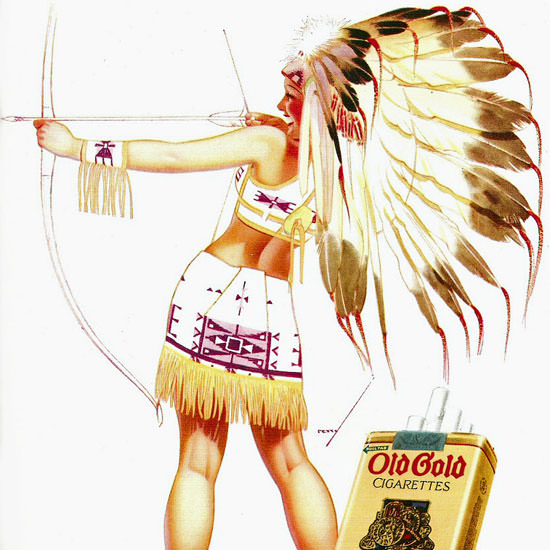 Detail Of Old Gold Indian Chief Girl Wa-ta-hun-ee 1939 George Petty | Best of 1930s Ad and Cover Art