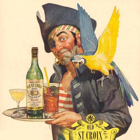 Detail Of Old St Croix Rum Pirate And Parrot 1944 | Best of 1940s Ad and Cover Art