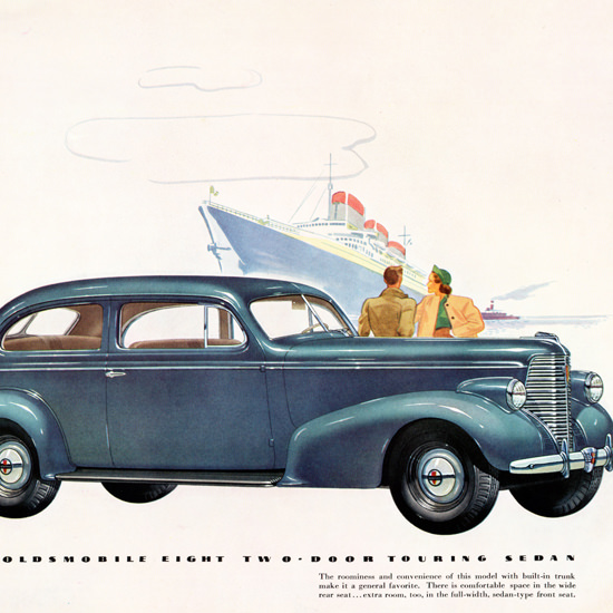 Detail Of Oldsmobile Eight Two Door Touring Sedan 1938 | Best of Vintage Ad Art 1891-1970