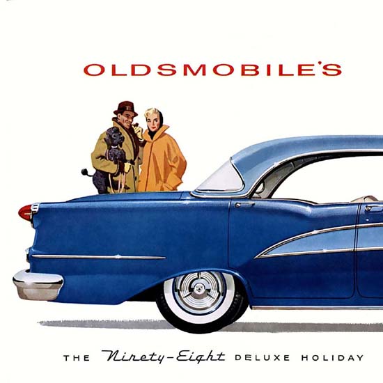 Detail Of Oldsmobile Ninety-Eight Delux Holiday Sedan 1955 | Best of Vintage Ad Art 1891-1970