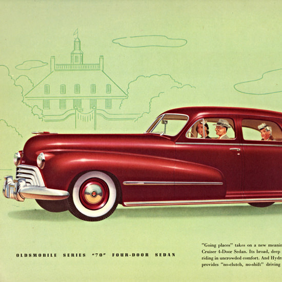 Detail Of Oldsmobile Series 70 Sedan 1948 Going Places | Best of Vintage Ad Art 1891-1970