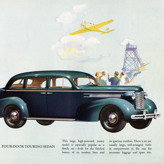 Detail Of Oldsmobile Six Four Door Touring Sedan 1937 | Best of Vintage Ad Art 1891-1970