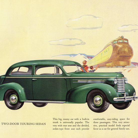 Detail Of Oldsmobile Six Two Door Touring Sedan 1937 | Best of Vintage Ad Art 1891-1970