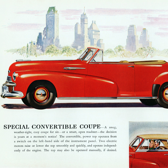 Detail Of Oldsmobile Special Convertible 1942 NYC | Best of Vintage Ad Art 1891-1970