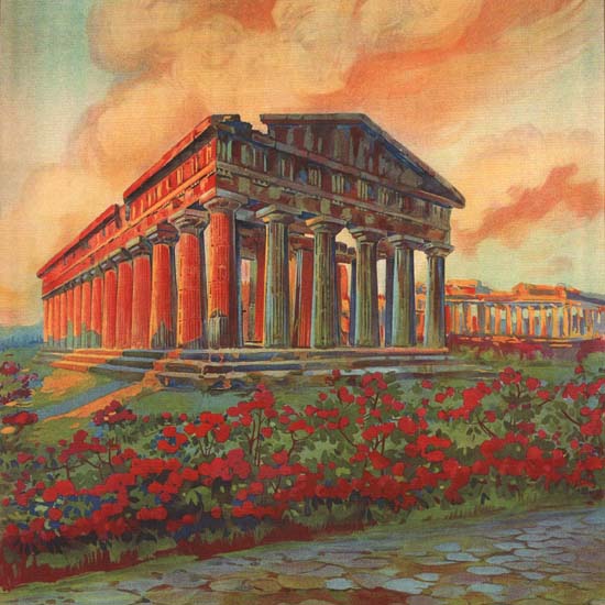 Detail Of Paestum Salerno Greek Temple Italy Italia | Best of Vintage Ad Art 1891-1970