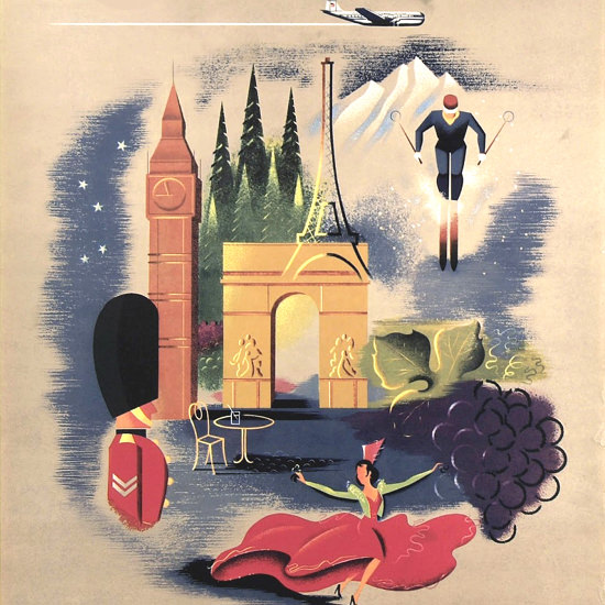 Detail Of Pan American Airways Europe By Clipper 1950s | Best of Vintage Ad Art 1891-1970