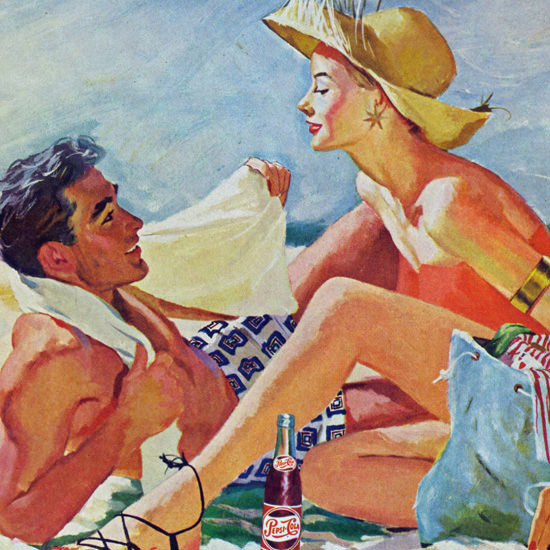 Detail Of Pepsi-Cola Beach Modern Living Calls For Pepsi 1950s | Best of Vintage Ad Art 1891-1970