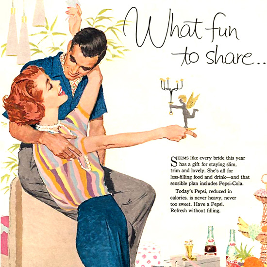 Detail Of Pepsi-Cola Light What Fun To Share Pepsi 1958 | Best of 1950s Ad and Cover Art