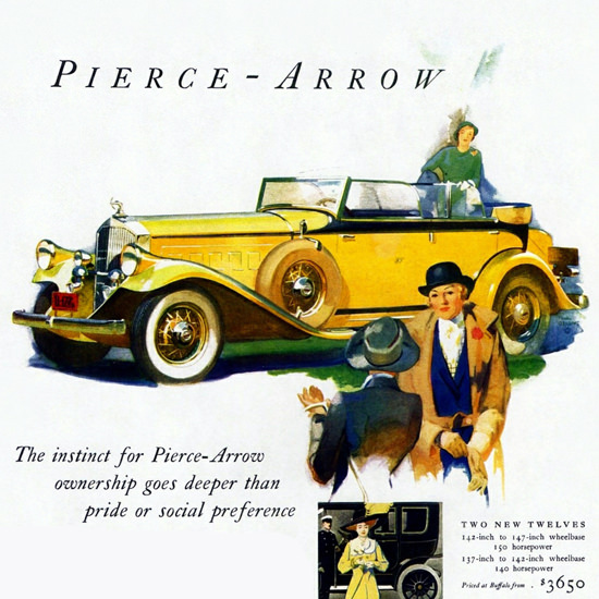 Detail Of Pierce Twelve Arrow Convertible Sedan 1932 | Best of Vintage Ad Art 1891-1970