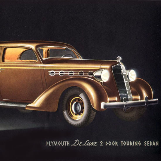 Detail Of Plymouth DeLuxe 2 Door Touring Sedan 1935 | Best of Vintage Ad Art 1891-1970