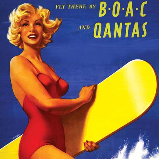 Detail Of Qantas Australia Fly There 1950s | Best of Vintage Ad Art 1891-1970