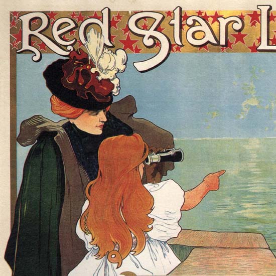 Detail Of Red Star Line Belgium Antwerpen New York Girl | Best of Vintage Ad Art 1891-1970