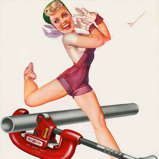 Detail Of Ridgid Calendar April 1953 Pin-Up Girl George Petty | Best of Vintage Ad Art 1891-1970