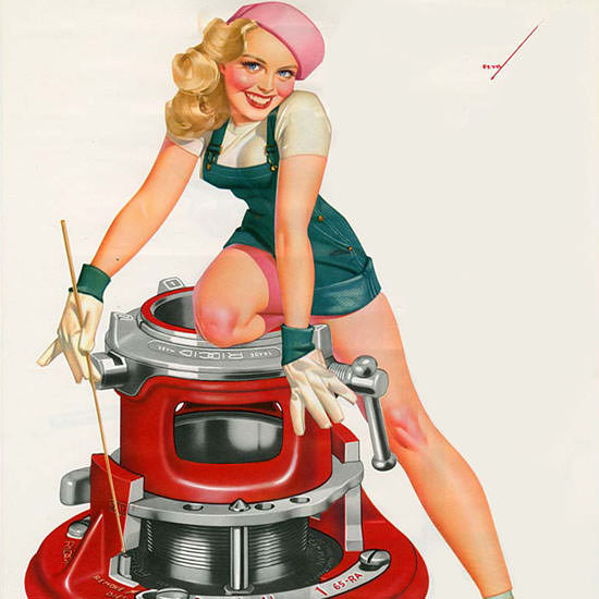 Detail Of Ridgid Calendar July 1953 Pin-Up Girl George Petty | Best of Vintage Ad Art 1891-1970