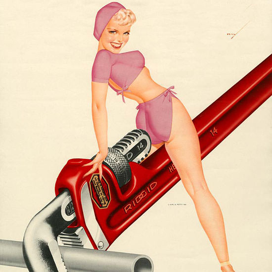 Detail Of Ridgid Calendar June 1952 Pin-Up Girl George Petty | Best of 1950s Ad and Cover Art