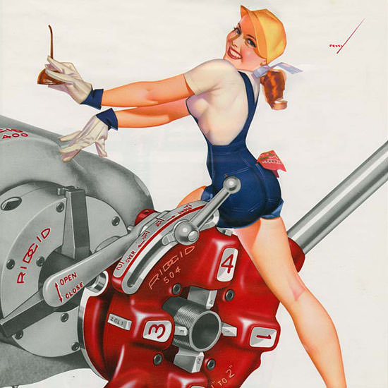 Detail Of Ridgid Calendar October 1953 Pin-Up Girl George Petty | Best of Vintage Ad Art 1891-1970