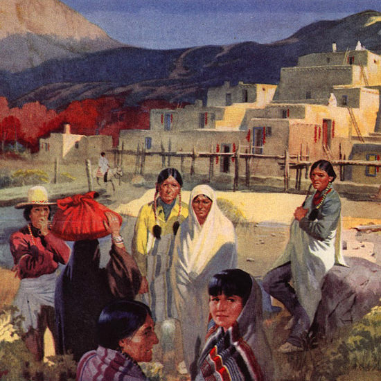 Detail Of Santa Fe Land Of Pueblos 1947 | Best of 1940s Ad and Cover Art