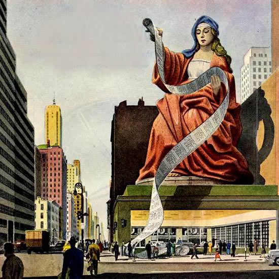 Detail Of Shell Oracle On 57th Street 1950 | Best of 1950s Ad and Cover Art