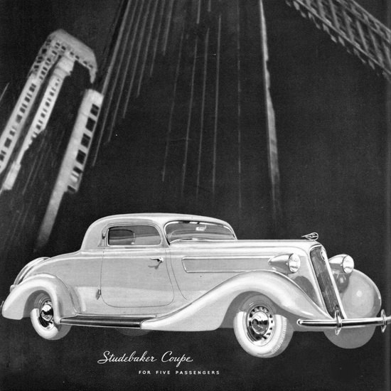 Detail Of Studebaker Coupe Skyscraper 1935 | Best of 1930s Ad and Cover Art